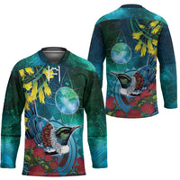 New Zealand Tui Bird Hockey Jersey Maori Koru With Pohutukawa Galaxy Style LT05 - Polynesian Pride