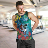 New Zealand Tui Bird Men Tank Top Maori Koru With Pohutukawa Galaxy Style - Polynesian Pride