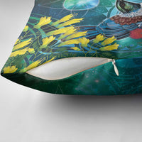 New Zealand Tui Bird Pillow Cover Maori Koru With Pohutukawa Galaxy Style - Polynesian Pride