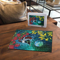 New Zealand Tui Bird Puzzle Maori Koru With Pohutukawa Galaxy Style - Polynesian Pride