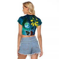 New Zealand Tui Bird Raglan Cropped T Shirt Maori Koru With Pohutukawa Galaxy Style LT05 - Polynesian Pride