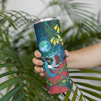 New Zealand Tui Bird Skinny Tumbler Maori Koru With Pohutukawa Galaxy Style - Polynesian Pride
