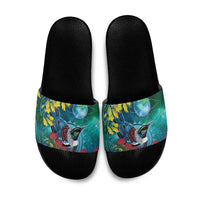 New Zealand Tui Bird Slide Sandals Maori Koru With Pohutukawa Galaxy Style - Polynesian Pride