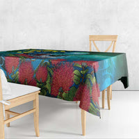 New Zealand Tui Bird Tablecloth Maori Koru With Pohutukawa Galaxy Style - Polynesian Pride