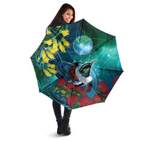 New Zealand Tui Bird Umbrella Maori Koru With Pohutukawa Galaxy Style - Polynesian Pride