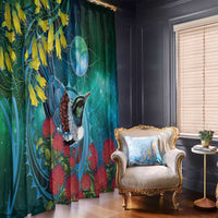 New Zealand Tui Bird Window Curtain Maori Koru With Pohutukawa Galaxy Style - Polynesian Pride