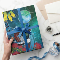 New Zealand Tui Bird Wrapping Paper Maori Koru With Pohutukawa Galaxy Style LT05 - Polynesian Pride