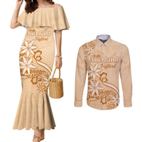 Personalised New Zealand Auckland Folk Festival Couples Matching Mermaid Dress and Long Sleeve Button Shirt Vintage Style LT05 Brown - Polynesian Pride