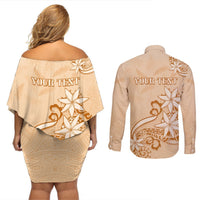 Personalised New Zealand Auckland Folk Festival Couples Matching Off Shoulder Short Dress and Long Sleeve Button Shirt Vintage Style LT05 - Polynesian Pride