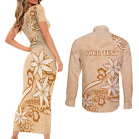 Personalised New Zealand Auckland Folk Festival Couples Matching Short Sleeve Bodycon Dress and Long Sleeve Button Shirt Vintage Style LT05 - Polynesian Pride