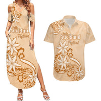 Personalised New Zealand Auckland Folk Festival Couples Matching Summer Maxi Dress and Hawaiian Shirt Vintage Style LT05 Brown - Polynesian Pride
