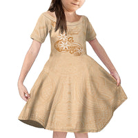 Personalised New Zealand Auckland Folk Festival Family Matching Off Shoulder Short Dress and Hawaiian Shirt Vintage Style LT05 Daughter's Dress Brown - Polynesian Pride
