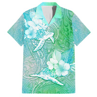 Couple Sea Turtle One Love One Heart Family Matching Off Shoulder Long Sleeve Dress and Hawaiian Shirt LT05 Dad's Shirt - Short Sleeve Aqua - Polynesian Pride
