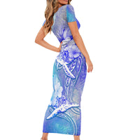 Couple Blue Sea Turtle Heart Love Short Sleeve Bodycon Dress LT05 - Polynesian Pride