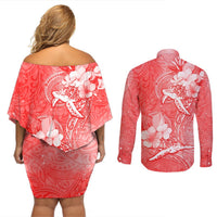 Polynesia Sea Turtle Couple Couples Matching Off Shoulder Short Dress and Long Sleeve Button Shirt Happy Valentine Day Red LT05 - Polynesian Pride