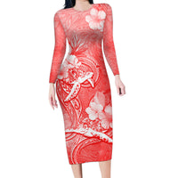 Polynesia Sea Turtle Couple Family Matching Long Sleeve Bodycon Dress and Hawaiian Shirt Happy Valentine Day Red LT05 Mom's Dress Red - Polynesian Pride