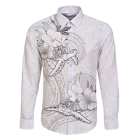 Polynesia Sea Turtle Couple Family Matching Off Shoulder Maxi Dress and Hawaiian Shirt Happy Valentine Day White LT05 Dad's Shirt - Long Sleeve White - Polynesian Pride