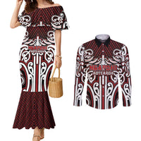Custom Aotearoa Ngapuhi Couples Matching Mermaid Dress and Long Sleeve Button Shirt Maori Tribal Pattern Mix Poutama