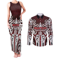 Custom Aotearoa Ngapuhi Couples Matching Tank Maxi Dress and Long Sleeve Button Shirt Maori Tribal Pattern Mix Poutama