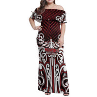 Custom Aotearoa Ngapuhi Family Matching Off Shoulder Maxi Dress and Hawaiian Shirt Maori Tribal Pattern Mix Poutama