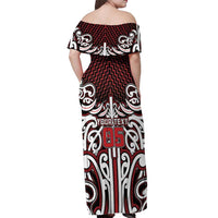 Custom Aotearoa Ngapuhi Off Shoulder Maxi Dress Maori Tribal Pattern Mix Poutama