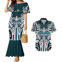 Custom Aotearoa Ngati Porou Couples Matching Mermaid Dress and Hawaiian Shirt Maori Tribal Pattern Mix Poutama LT05 Blue - Polynesian Pride