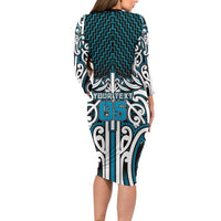 Custom Aotearoa Ngati Porou Long Sleeve Bodycon Dress Maori Tribal Pattern Mix Poutama