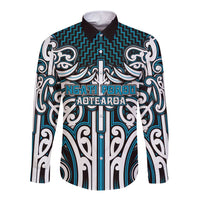 Custom Aotearoa Ngati Porou Long Sleeve Button Shirt Maori Tribal Pattern Mix Poutama