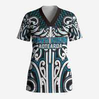 Custom Aotearoa Ngati Porou Scrub Top Maori Tribal Pattern Mix Poutama LT05 Adult Blue - Polynesian Pride