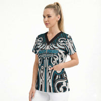 Custom Aotearoa Ngati Porou Scrub Top Maori Tribal Pattern Mix Poutama LT05 - Polynesian Pride