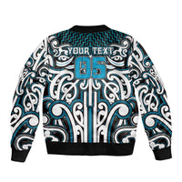 Custom Aotearoa Ngati Porou Sleeve Zip Bomber Jacket Maori Tribal Pattern Mix Poutama