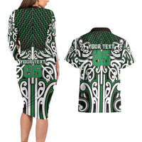 Custom Aotearoa Ngai Tahu Couples Matching Long Sleeve Bodycon Dress and Hawaiian Shirt Maori Tribal Pattern Mix Poutama