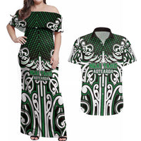 Custom Aotearoa Ngai Tahu Couples Matching Off Shoulder Maxi Dress and Hawaiian Shirt Maori Tribal Pattern Mix Poutama