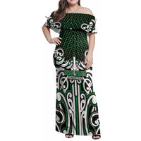 Custom Aotearoa Ngai Tahu Family Matching Off Shoulder Maxi Dress and Hawaiian Shirt Maori Tribal Pattern Mix Poutama LT05 Mom's Dress Green - Polynesian Pride