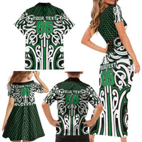 Custom Aotearoa Ngai Tahu Family Matching Short Sleeve Bodycon Dress and Hawaiian Shirt Maori Tribal Pattern Mix Poutama