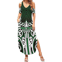 Custom Aotearoa Ngai Tahu Family Matching Summer Maxi Dress and Hawaiian Shirt Maori Tribal Pattern Mix Poutama LT05 Mom's Dress Green - Polynesian Pride