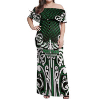 Custom Aotearoa Ngai Tahu Off Shoulder Maxi Dress Maori Tribal Pattern Mix Poutama