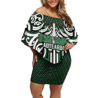 Custom Aotearoa Ngai Tahu Off Shoulder Short Dress Maori Tribal Pattern Mix Poutama