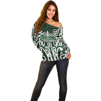 Custom Aotearoa Ngai Tahu Off Shoulder Sweater Maori Tribal Pattern Mix Poutama