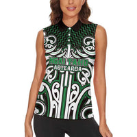 Custom Aotearoa Ngai Tahu Women Sleeveless Polo Shirt Maori Tribal Pattern Mix Poutama LT05 - Polynesian Pride