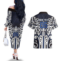 Custom Aotearoa Ngati Tuwharetoa Couples Matching Off The Shoulder Long Sleeve Dress and Hawaiian Shirt Maori Tribal Pattern Mix Poutama LT05 - Polynesian Pride