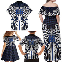 Custom Aotearoa Ngati Tuwharetoa Family Matching Off Shoulder Maxi Dress and Hawaiian Shirt Maori Tribal Pattern Mix Poutama