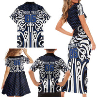 Custom Aotearoa Ngati Tuwharetoa Family Matching Short Sleeve Bodycon Dress and Hawaiian Shirt Maori Tribal Pattern Mix Poutama