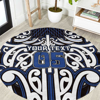 Custom Aotearoa Ngati Tuwharetoa Round Carpet Maori Tribal Pattern Mix Poutama LT05 Navy - Polynesian Pride