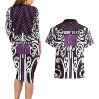 Custom Aotearoa Rangitane Couples Matching Long Sleeve Bodycon Dress and Hawaiian Shirt Maori Tribal Pattern Mix Poutama