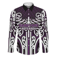 Custom Aotearoa Rangitane Family Matching Long Sleeve Bodycon Dress and Hawaiian Shirt Maori Tribal Pattern Mix Poutama LT05 Dad's Shirt - Long Sleeve Purple - Polynesian Pride