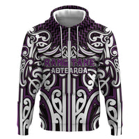 Custom Aotearoa Rangitane Hoodie Maori Tribal Pattern Mix Poutama LT05 Zip Hoodie Purple - Polynesian Pride