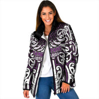 Custom Aotearoa Rangitane Padded Jacket Maori Tribal Pattern Mix Poutama LT05 Women Purple - Polynesian Pride