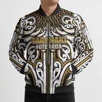 Custom Aotearoa Taranaki Bomber Puffer Jacket Maori Tribal Pattern Mix Poutama
