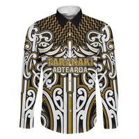 Custom Aotearoa Taranaki Family Matching Puletasi and Hawaiian Shirt Maori Tribal Pattern Mix Poutama LT05 Dad's Shirt - Long Sleeve Yellow - Polynesian Pride